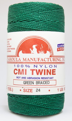 Green Braided Nylon Twine; Size 42; approx. 485 ft/lb, 1 pound
